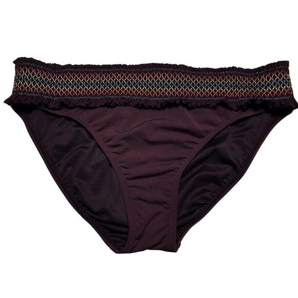 Bleu Ron Beattie Hipster Bikini Bottom Sz 12 Aubergine Embroidered Smocked  NEW - Picture 2 of 4